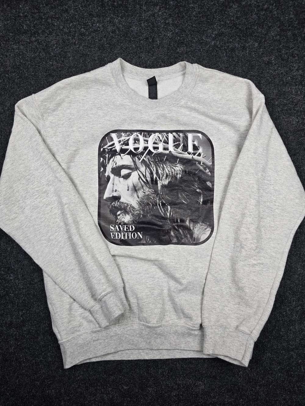 Vogue Saved Edition Jesus Christian Graphic Sweatshirt Gray Crewneck Faith
